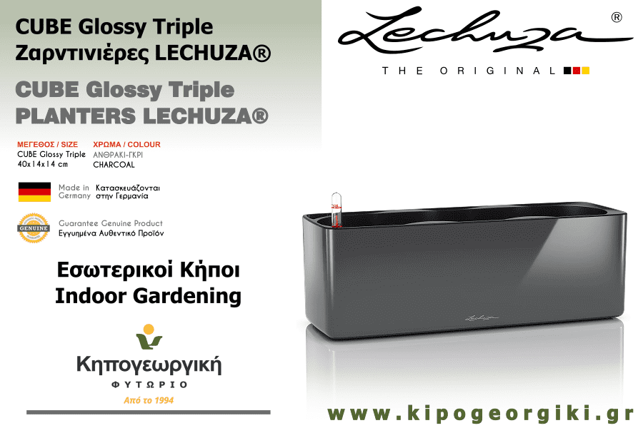 CUBE Glossy Triple Charcoal LECHUZA Self-Watering Planters